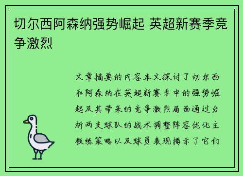 切尔西阿森纳强势崛起 英超新赛季竞争激烈